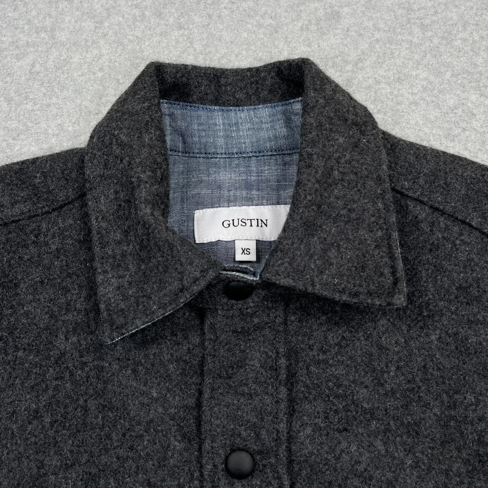 Gustin Charcoal Wool CPO Jacket Mens XS Gray Heavyweight Snap Work Shirt USA